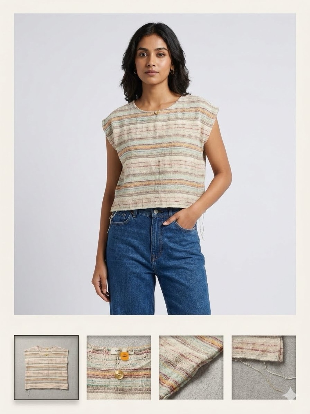 Dylan Boho Cream Multicolor Striped Knit Poncho Top